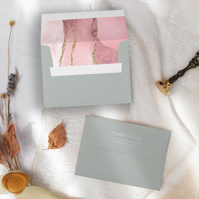 Blush Gold Agate Pale Sage Green Wedding Envelope (Creator Uploaded)