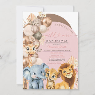 Blush Gold Balloon Wild One Girl Baby Shower  Invitation
