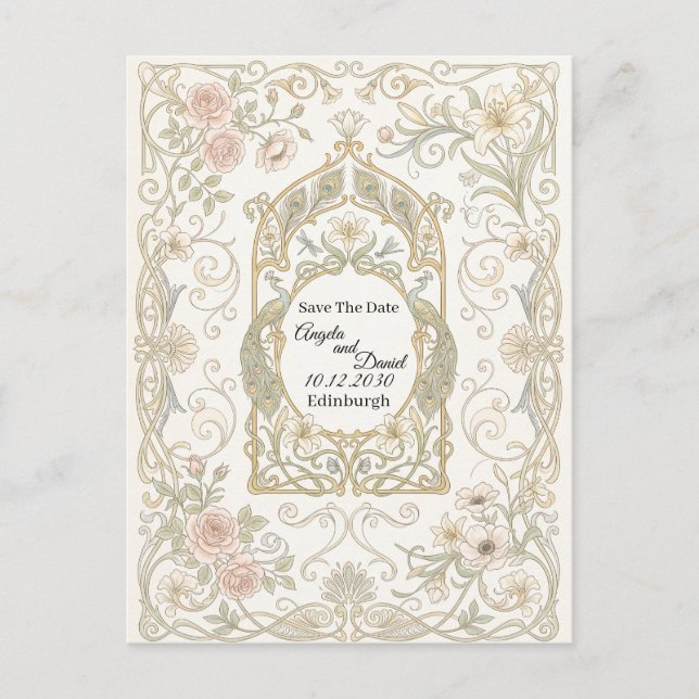Blush Gold Baroque Save The Date Postcard (Front)