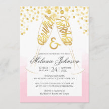 Blush Gold Bridal Brunch and Bubbly Invitation