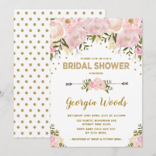 Blush Gold Bridal Shower Watercolor Peonies Invitation