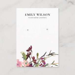 BLUSH GOLD BURGUNDY ROSE FLORAL EARRING DISPLAY BUSINESS CARD