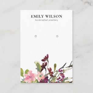 BLUSH GOLD BURGUNDY ROSE FLORAL EARRING DISPLAY BUSINESS CARD
