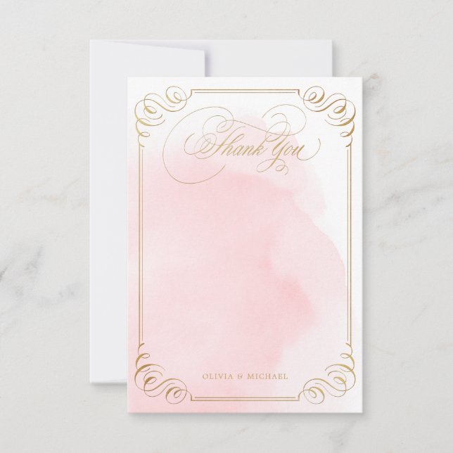 Blush gold calligraphy vintage thank you card (Front)