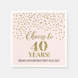 Blush Gold Confetti Cheers to 40 Years Birthday Napkin