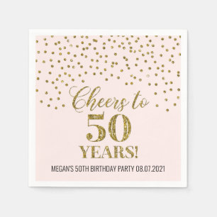 Blush Gold Confetti Cheers to 50 Years Birthday Napkin