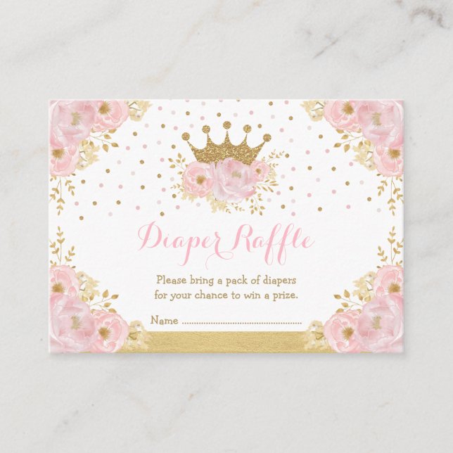 Blush Gold Crown Princess Baby Girl Diaper Raffle Enclosure Card (Front)
