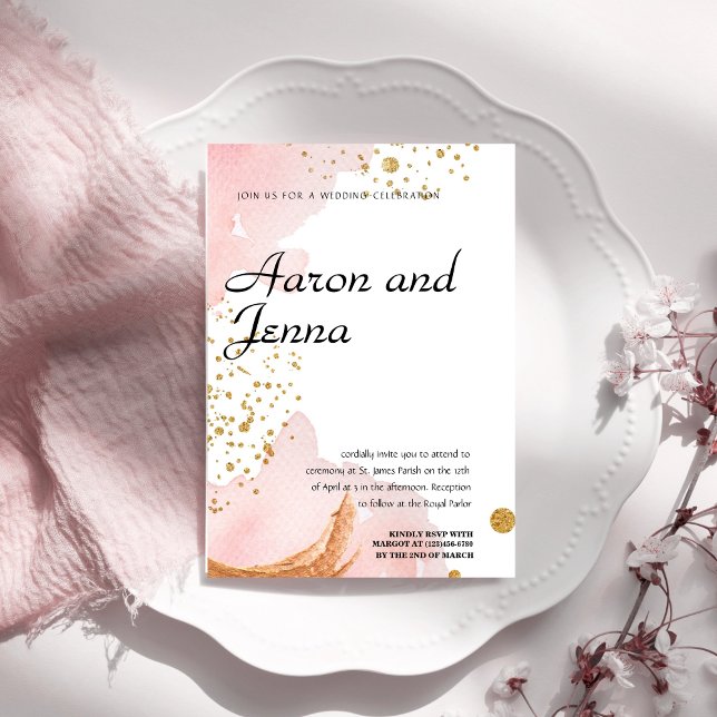 Blush & Gold Elegant Abstract Wedding Invitation (Creator Uploaded)