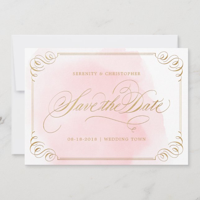 Blush gold elegant calligraphy save the date (Front)