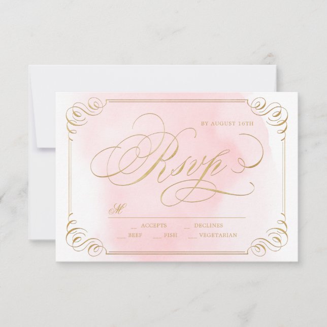 Blush gold elegant calligraphy wedding RSVP Card (Front)