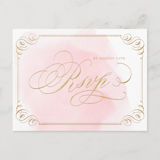 Blush gold elegant calligraphy wedding RSVP Invitation Postcard (Front)