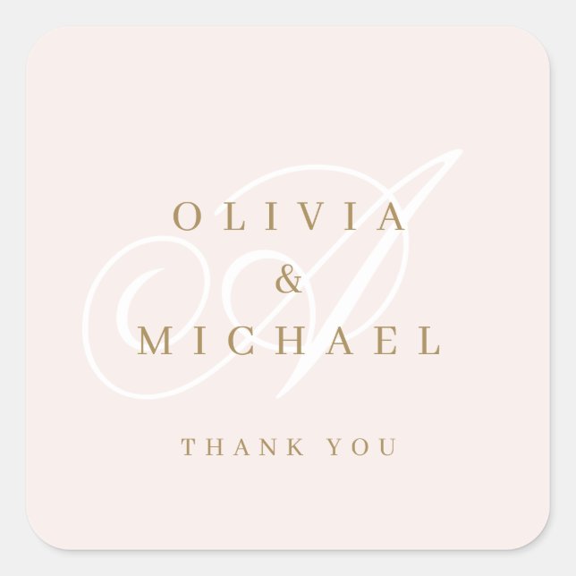 Blush gold elegant classic calligraphy thank you square sticker (Front)