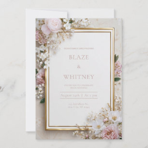 Blush & Gold Elegant Floral Wedding Invitation