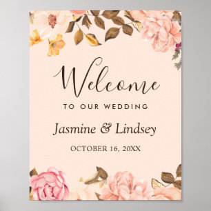 Blush Gold English Floral Wedding Welcome Sign