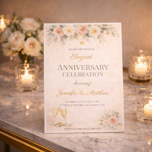 Blush Gold Floral Anniversary Invitation