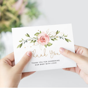 Blush gold floral baby shower thank you card