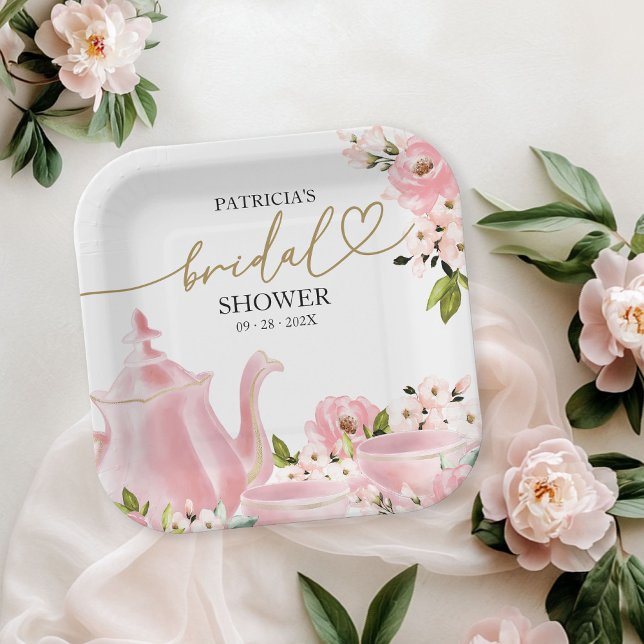 Blush Gold Floral Bridal Shower Tea Party Paper Plate (Creator Uploaded)
