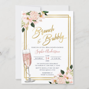 Blush Gold Floral Brunch And Bubbly Bridal Shower Invitation