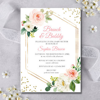 Blush Gold Floral Brunch And Bubbly Bridal Shower Invitation