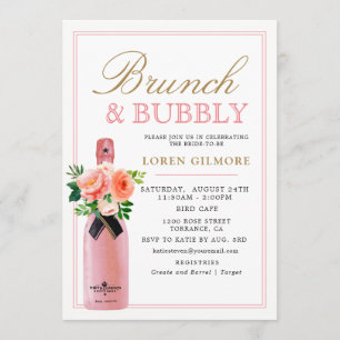 Blush Gold Floral Brunch and Bubbly Bridal Shower Invitation