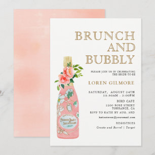 Blush Gold Floral Brunch and Bubbly Bridal Shower Invitation