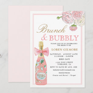 Blush Gold Floral Champagne Brunch and Bubbly Invitation