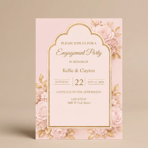 Blush & Gold Floral Engagement Party Invitation