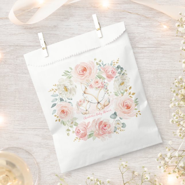 Blush Gold Floral Fox Boho Woodland Baby Shower Favour Bag (Clipped)