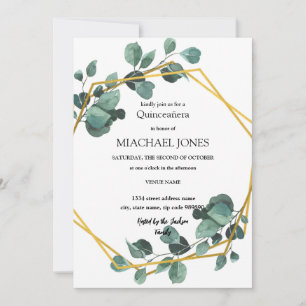 Blush Gold Floral Geometric Quinceanera Invitation