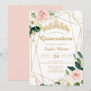 Blush Gold Floral Geometric Quinceanera Invitation