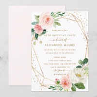 Blush Gold Floral Géométrique 90e Invitation d'ann