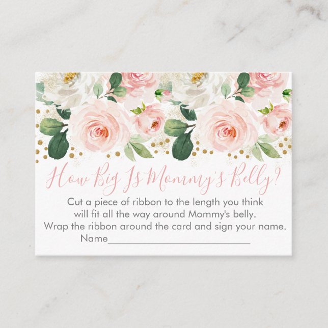 Blush & Gold Floral How Big Is Mommy's Belly Game Enclosure Card (Front)