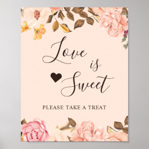 Blush Gold Floral Love Is Sweet Dessert Bar Sign