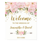 Blush Gold Floral Mariage Affiche de bienvenue chi