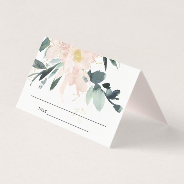 BLUSH GOLD FLORAL WATERCOLOR WEDDING PLACE CARDS (Front)