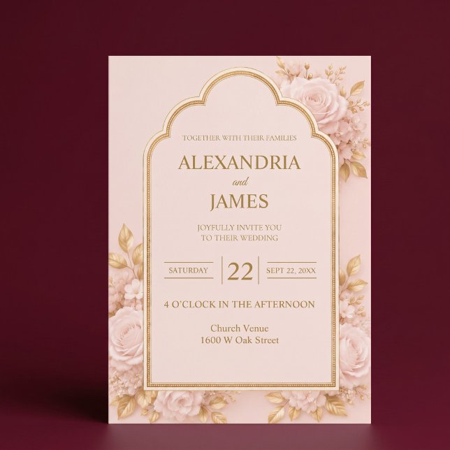 Blush & Gold Floral Wedding Invitation (Creator Uploaded)