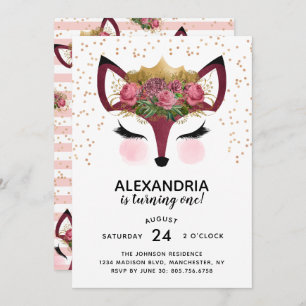 Blush & Gold Fox Princess Birthday Invitation