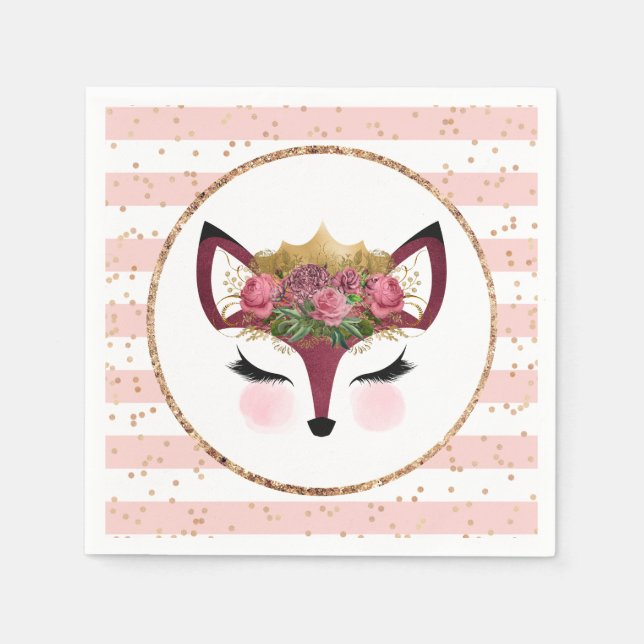 Blush & Gold Fox Princess Napkin (Front)