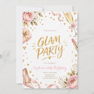 Blush Gold Glamour Floral Birthday Party  Invitation