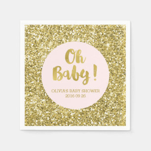 Blush Gold Glitter Confetti Oh Baby Baby Shower Napkin