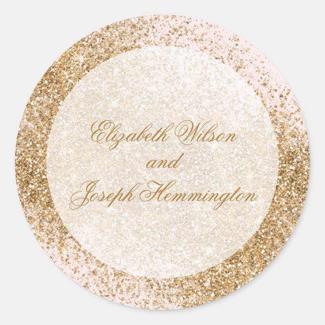 Blush Gold Glitter Sparkle Elegant Wedding Classic Round Sticker (Front)