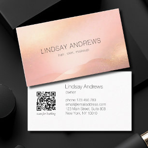 Blush Gold Glow Gradient Salon QR Code Business Card