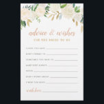Blush Gold Green Floral Bride Advice and Wishes<br><div class="desc">Wedding bridal shower Advice & Wishes note for the Bride-to-Be features an elegant floral watercolor design with painted roses, ranunculus flowers, and leaves in neutral spring and summer shades of white, cream, blush pink, gold, rose gold, and green. The back of the card is soft blush with abstract brushed dot...</div>