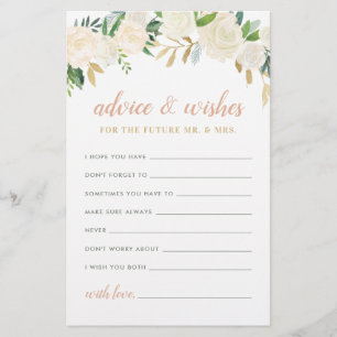 Blush Gold Green Floral Mr and Mrs Advice Wishes