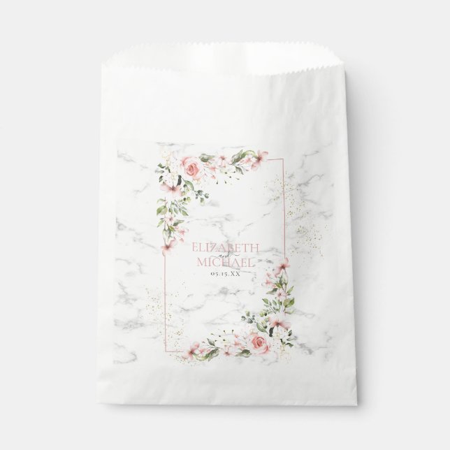Blush Gold Greenery Dusty Pink Floral Wedding Favour Bag (Front)