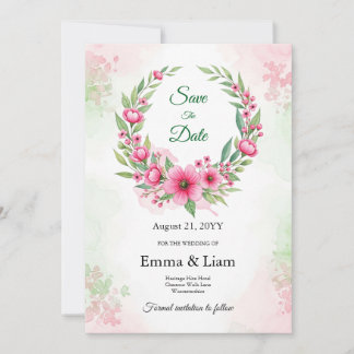 Blush Gold Greenery Pink Botanical Wreath Save the Date