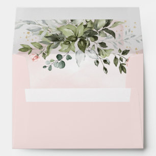 Blush Gold Greenery Succulent Dusty Blue Wedding Envelope