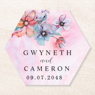 Blush Gold Greenery Succulent Dusty Blue Wedding N Paper Coaster