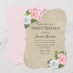 Blush & Gold Jolies Fleurs Douce 16 Invitation