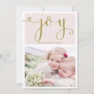 Blush & Gold Joy Script   Holiday Photo Card